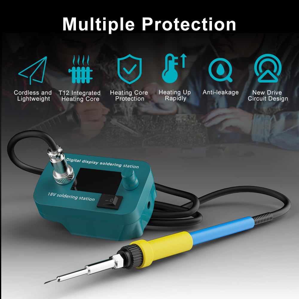 60W Cordless Soldering Iron Kit for makita 18V Battery (NO Battery) Soldering Iron Station with Auto-Sleep,Temperature Regulation for DIY, Appliance Repair,Wire Welding