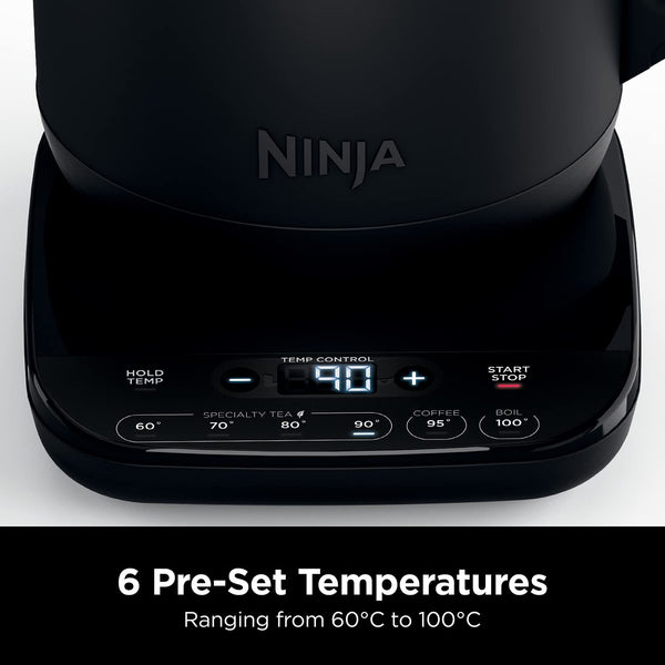 Ninja Perfect Temperature Kettle, 1.7L, with Temperature Control, LED Display, Easy to Use Kettle with Rapid Boil and Temperature Hold, Matte Black, KT200UK