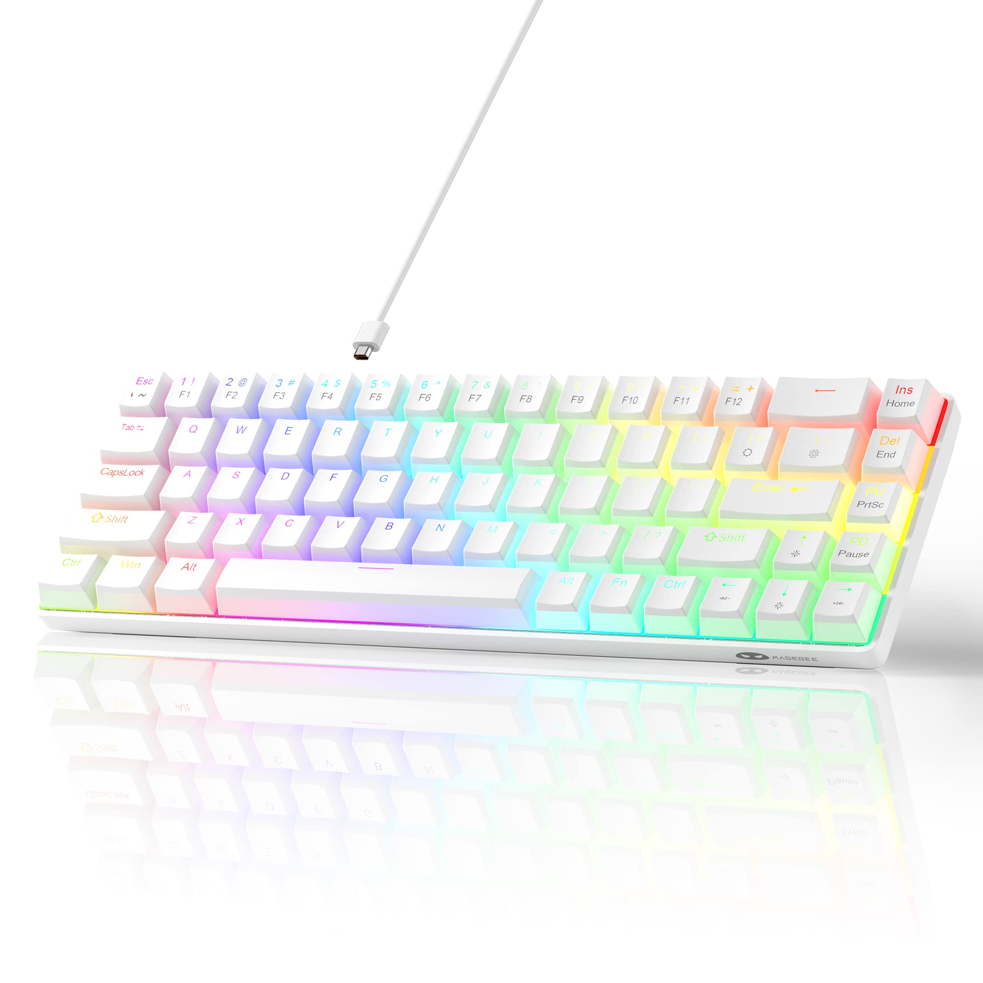 MageGee Portable 60% Gaming Mechanical Keyboard, Minimalist MK-Box Ice Blue Backlit Compact 68 Keys Wired Office Keyboard with Red Switch for Windows Laptop PC Mac Convenient(Gray & White)