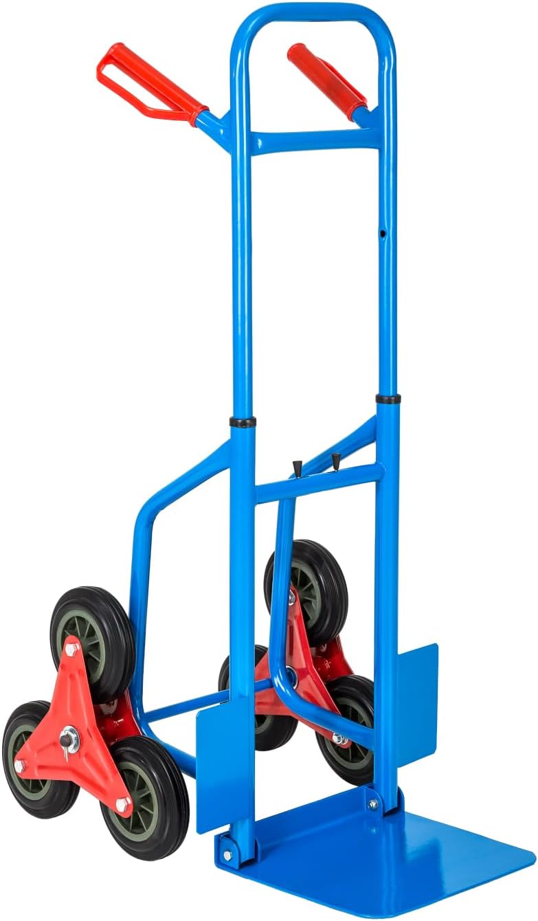 tectake® Sack Barrow with Adjustable Telescopic Frame, Folding Trolley with Star-Shaped Wheels for Steps & Curbs, Multi-Purpose Sack Truck with 100 kg Load Capacity & Sturdy Steel Frame - Blue