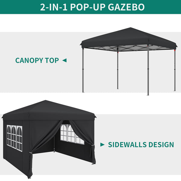 YITAHOME 3x3M Outdoor Pop Up Gazebo with Sides and Windows, Waterproof Folding Garden Canopy All Seasons Camping Gazebo Anti-UV with Adjustable Height Stakes Rope Carry & Weight Bags for Party Event