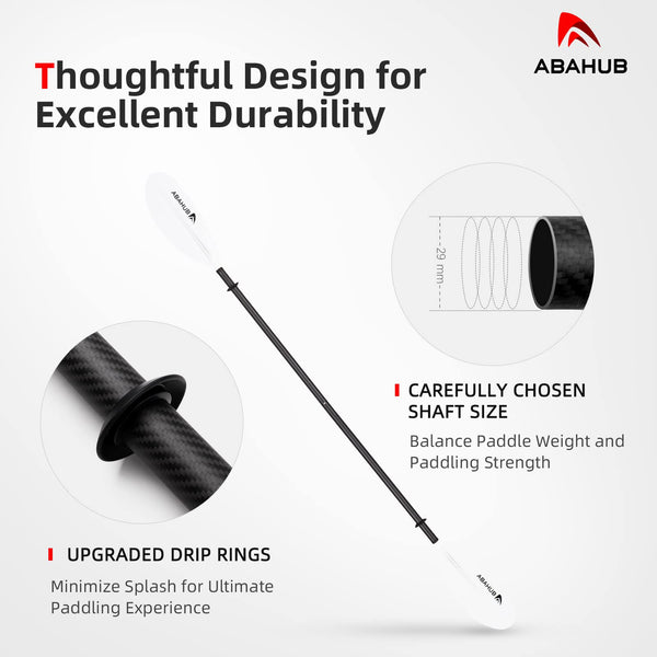 Abahub 1 x Carbon Kayak Paddles, 90.5 Inches Kayaking Oars for Boating, Canoeing with Paddle Leash, Carbon Fiber Shaft White Plastic Blades