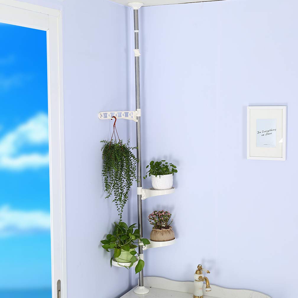 Hershii 4-Tier Indoor Plant Stand Tension Pole Corner Standing Shelf Adjustable Flower Pots Holder Display Rack for Windowsill, Bathroom Vanity -