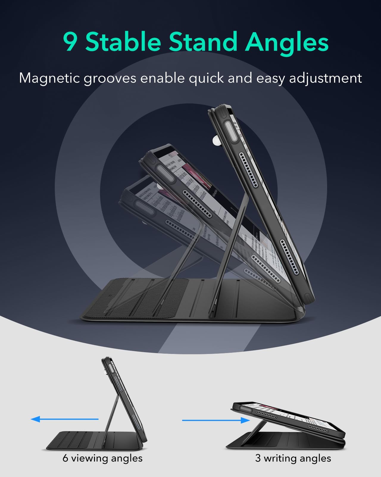 ESR for iPad Pro 12.9 Case (6th/5th Generation, 2022/2021), Removable Magnetic Cover, Adjustable Portrait/Landscape Stand with Raised Display View, 9 Standing Angles, Shift Series, Black