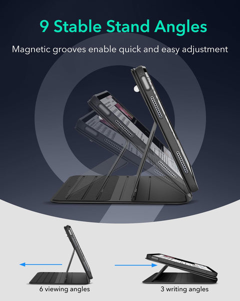 ESR for iPad Pro 12.9 Case (6th/5th Generation, 2022/2021), Removable Magnetic Cover, Adjustable Portrait/Landscape Stand with Raised Display View, 9 Standing Angles, Shift Series, Black
