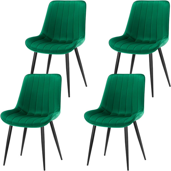 LONGTOO Set of 6 Dining Chairs with Velvet Upholstered Seat & Backrest,Stable Metal Legs,Modern Stripe Design,Champagne