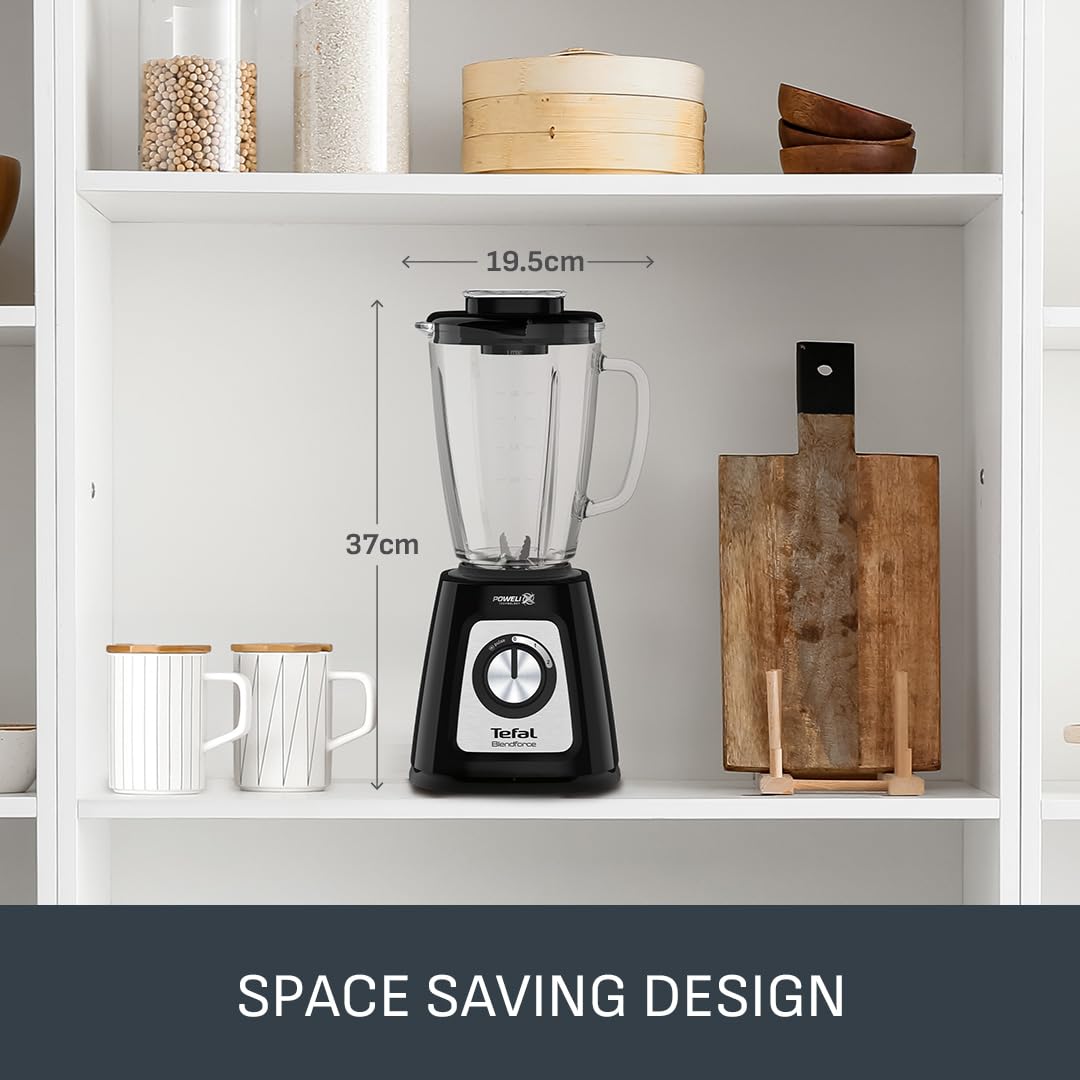 Tefal Blendforce II Blender, 2L Plastic Jug, 1.25L Effective Capacity, 600W, 4 Removable Stainless Steel Blades, Smoothie, Ice Crush, 2 Speeds + Pulse, Kitchen Shakes Maker, Black, BL420840