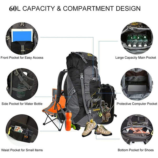NACATIN Hiking Backpack, 60L Large Rucksack for Men Women, Tear and Water-resistant Ideal for Camping Trekking Travel Outdoor