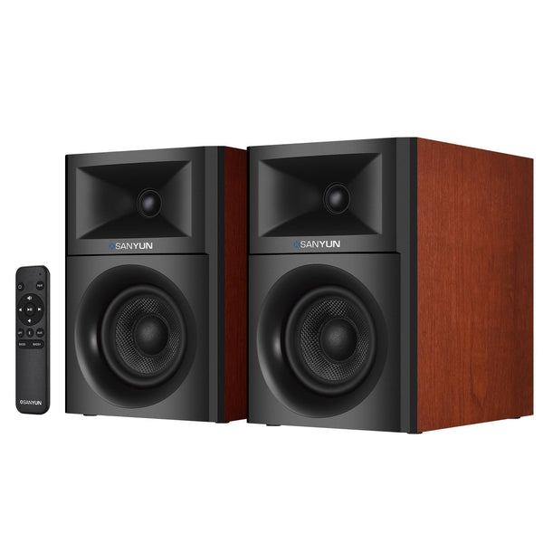 Sanyun SW203 4.0 Computer Speakers - 60W 4-Way DSP Control 3D Immersive Sound - 3" Carbon Fiber Woofer & 20mm Silk Dome Tweeter - 24bit DAC USB/Bluetooth 5.4/AUX - Studio-Grade Audio (Pair, Black)