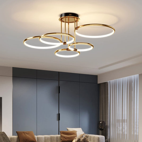 EIDEARAY LED Ceiling LightModern Nest Design Ceiling Lamp Dimmable with Remote Control Lamp Golden Ring Ceiling Lighting Apply Living Room Kitchen