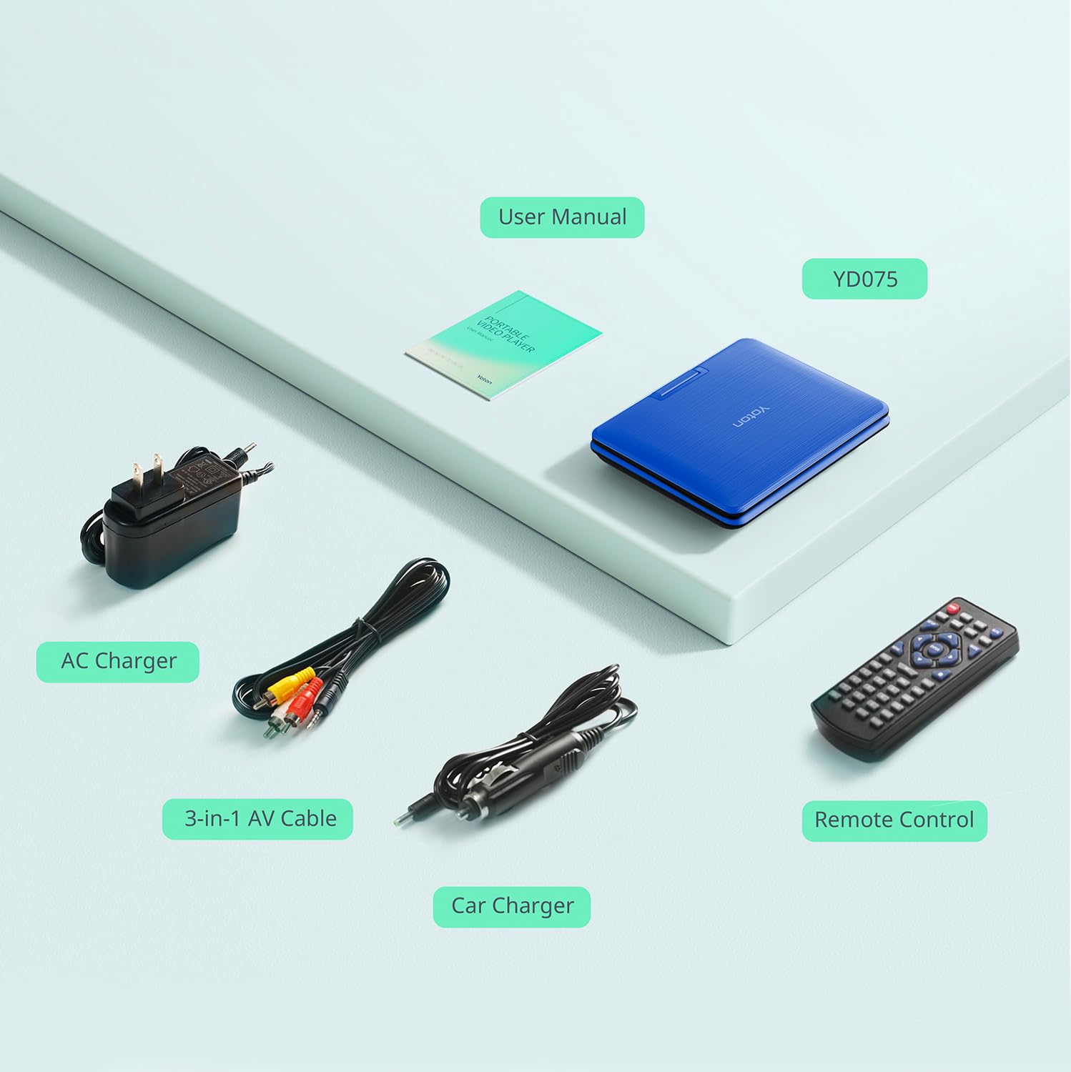 9.5" Portable DVD Player with 7.5" HD Swivel Screen for Car and Kids, 4-6 Hours Working time with Built-in Battery, Headphone/AV-IN/AV-OUT/USB/SD Card [Not Support Blu-ray]