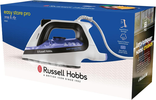 Russell Hobbs Steam Iron [2400W, 180g extra steam boost] Easy Store Pro Wrap & Clip iron (space-saving cable storage, 320ml water tank, fast heat up, ceramic soleplate, self-cleaning function) 26730