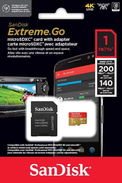 SanDisk 128GB Extreme microSDXC card +SD adapter, microSD card for smartphones, action cameras, drones, V30, up to 190 MB/s, SanDisk QuickFlow Technology, RescuePro Deluxe, UHS-I, 4k, V30, A2, U3