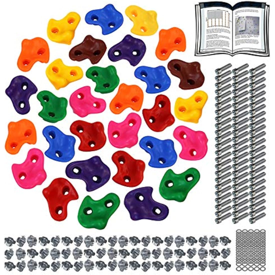 ALPIDEX Children's climbing holds, load capacity up to 200 kg, Mounting material included, different quantities multicolored - 30 pieces