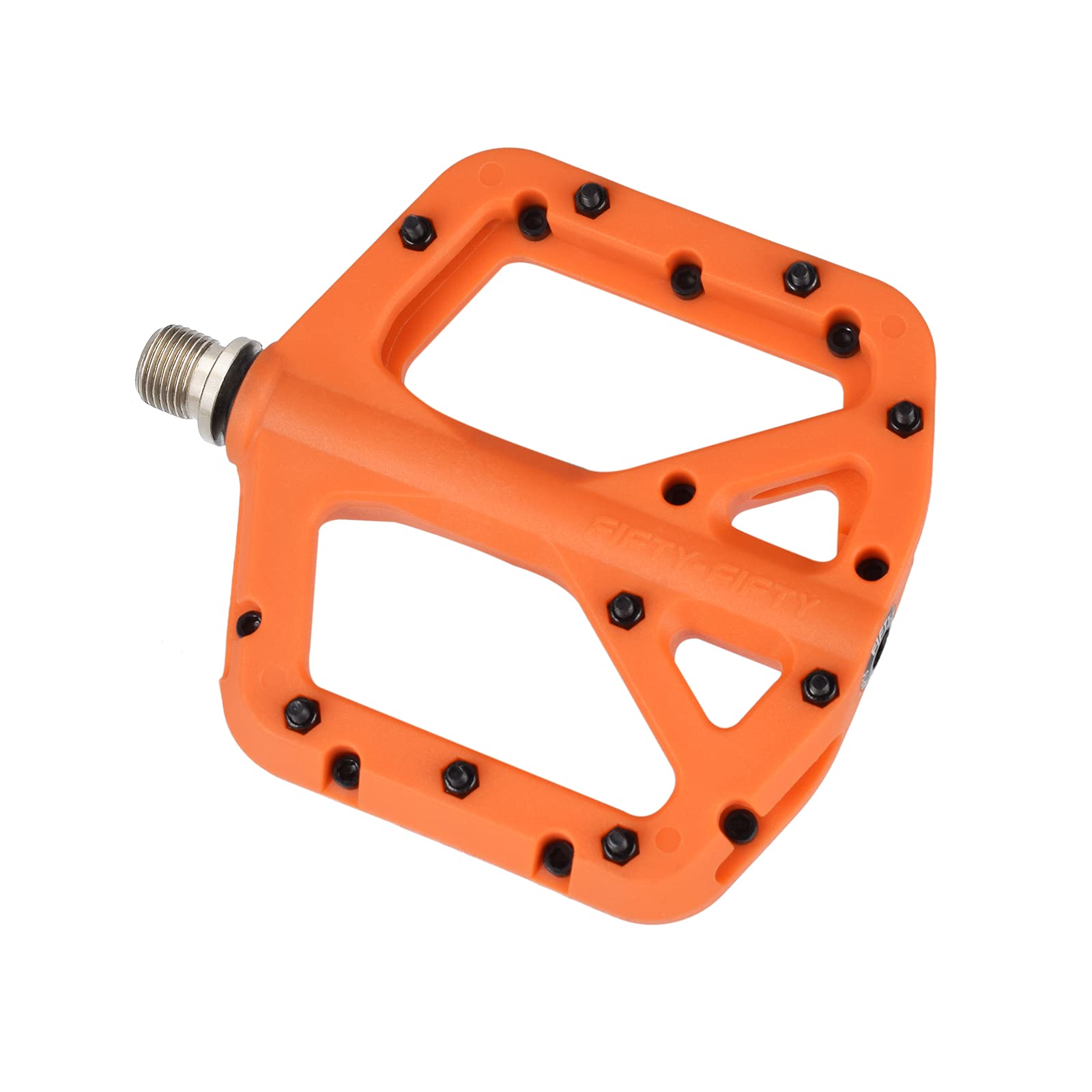 FIFTY-FIFTY Mountain Bike Pedals, Non-Slip MTB Nylon Composite, 9/16" Bicycle Pedals, Lightweight and Wide Flat Platform (Orange)