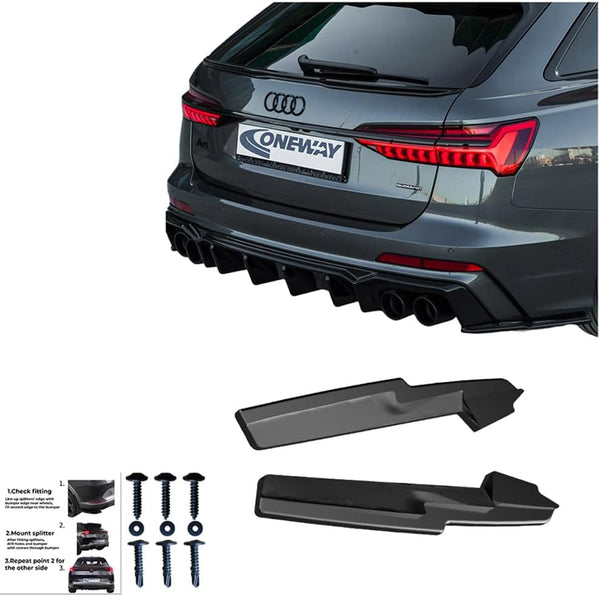 Oneway Rear Side Diffusors compatible with Audi A6 S-Line/S6 C8 (Sedan/Avant) 2018- - Gloss black