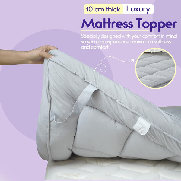 Mattress Topper Double Bed - 10CM Extra Thick Double Mattress Topper - 1000GSM Filling Fiber - Luxurious Comfort, Hypoallergenic, Elastic Straps Deep Pocket Thick