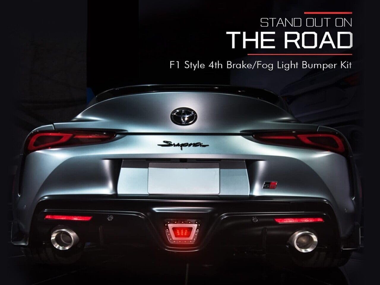 Exterior Lights Accessories - F1 Style 4th Functions as Reverse/Brake/Running light Fog Light Bumper Kit Multifunction Red Compatible With 2020+ Supra with Black Base/Clear lens/Red Bar