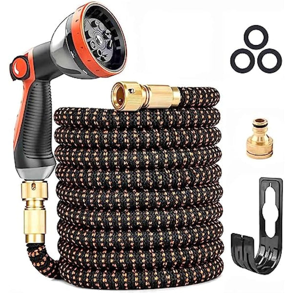 Hose Pipe, Upgraded 3-Layer Latex Expandable Garden Hose 50FT, with 3/4"&1/2" Metal Connectors, No-Kink Flexible Water Hose, 10 Function Spray, for Gardening, Cleaning & Washing(50ft/15m)