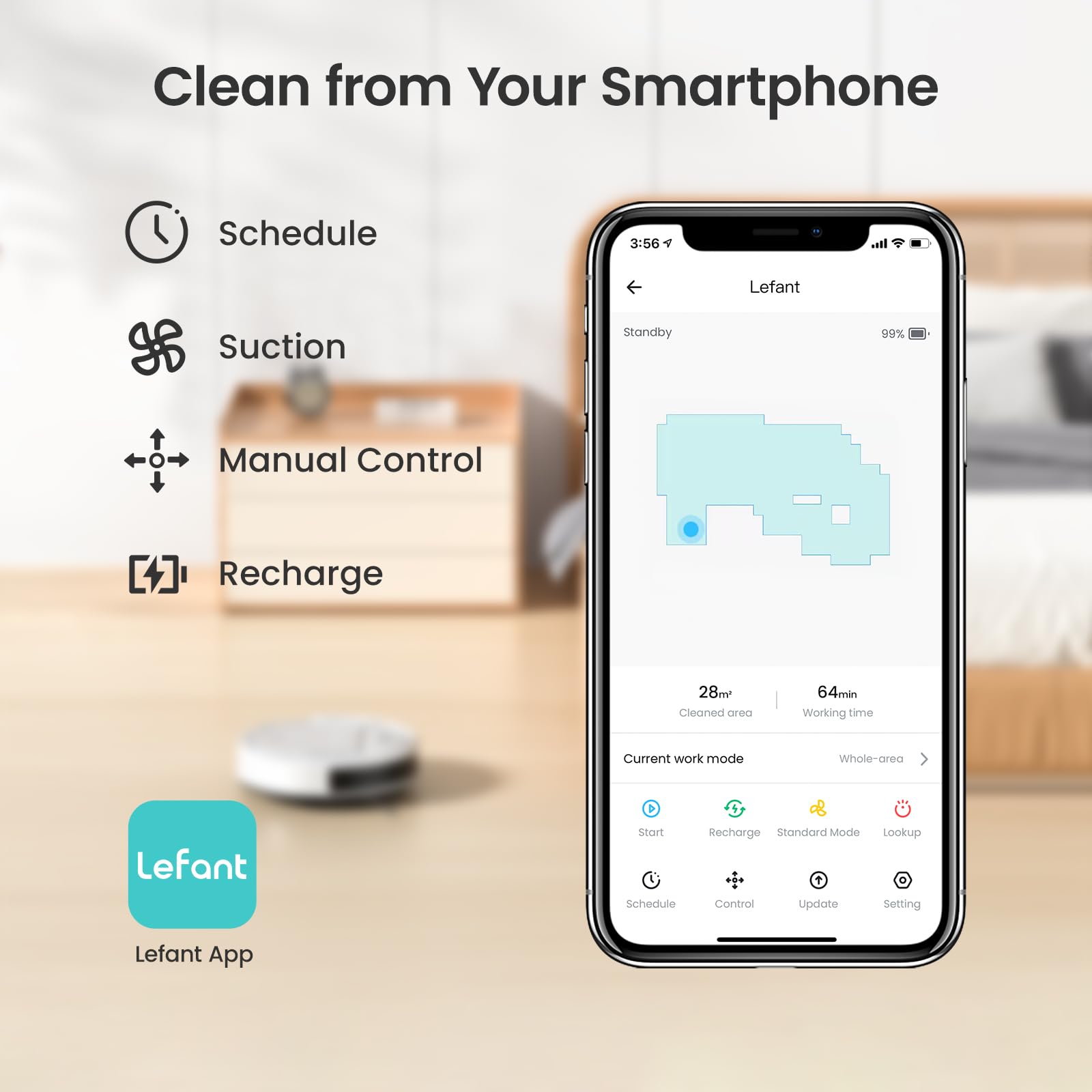 Lefant M210 Robot Vacuum Cleaner, 2200Pa Strong Suction, 7.8cm Thin 28cm DIA, Automatic Self-Charging Small Robotic Vacuums, Wi-Fi/App/Alexa Control, Ideal for Pet Hair Hard Floor and Carpet