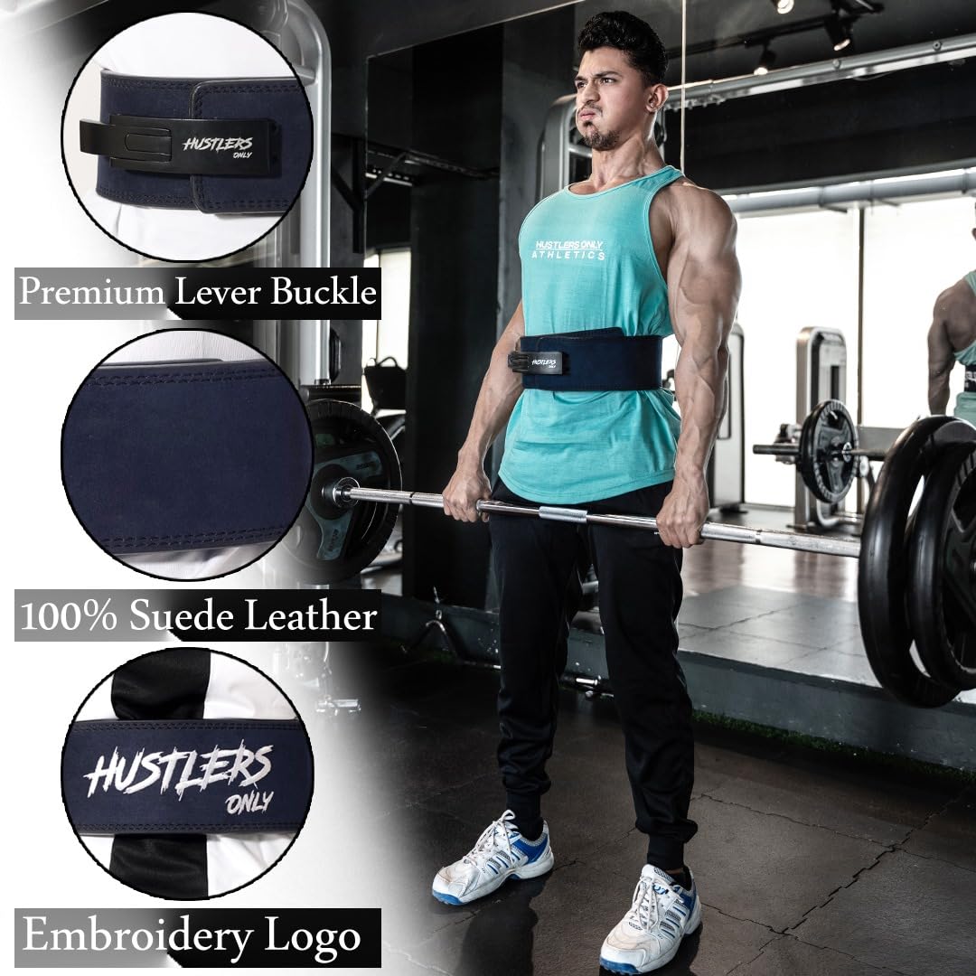 Hustlers Only Weight Lifting Belt with Lever Buckle Genuine Leather Gym Belt for Deadlift, Power Lifting, Workout Belt 10mm thickness for Back