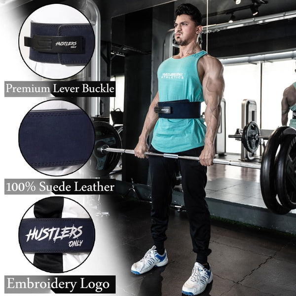 Hustlers Only Weight Lifting Belt with Lever Buckle Genuine Leather Gym Belt for Deadlift, Power Lifting, Workout Belt 10mm thickness for Back