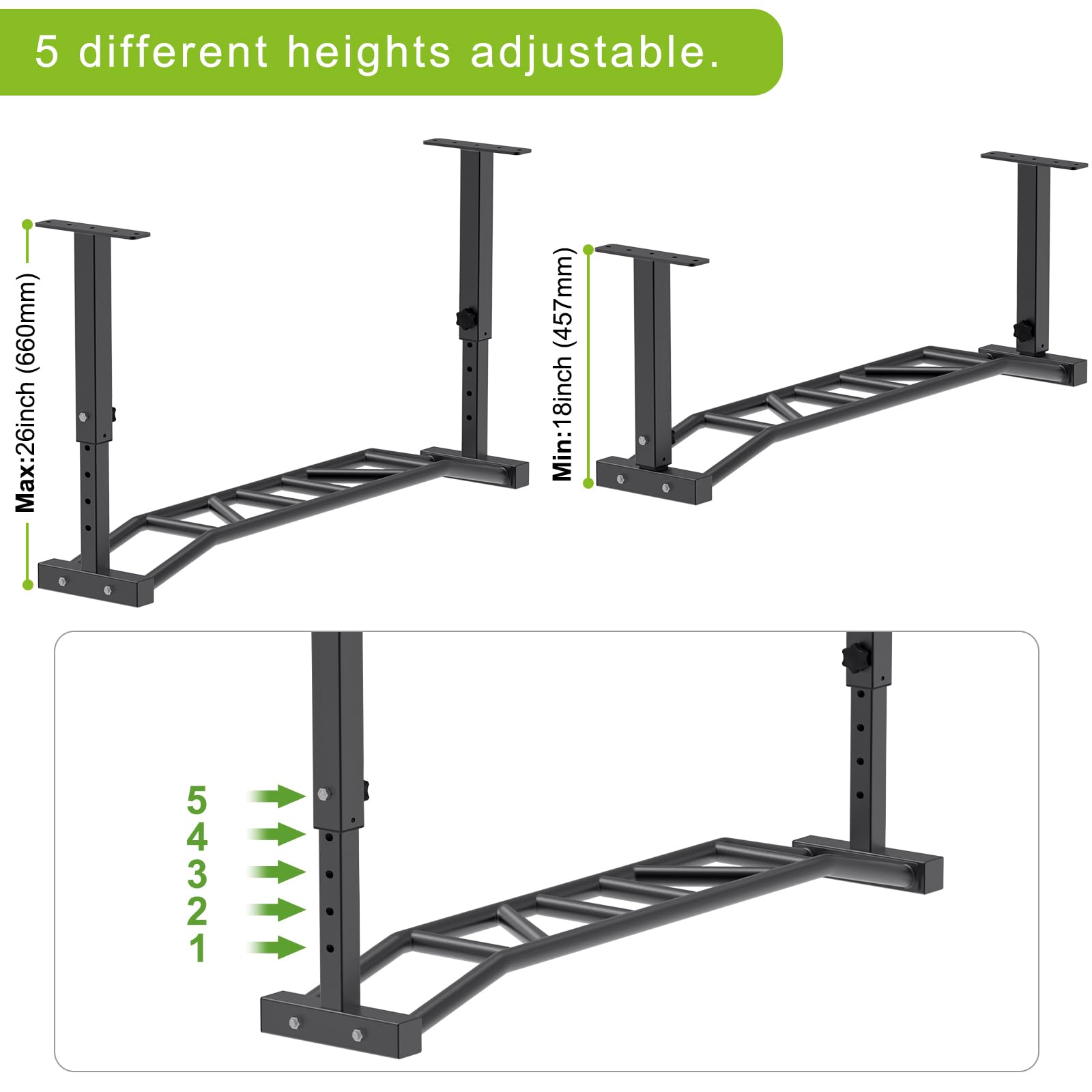 Kipika 48" Ceiling Mounted Pull Up Bar, Heavy Duty Multi-Grip Chin Up Bar,Mounted Pull Up Bar, Adjustable Height, Ideal for Home Gym and Strength