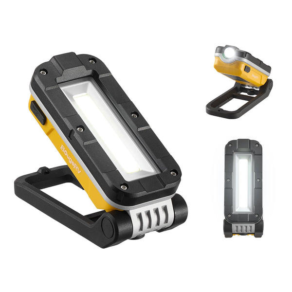 BougeRV WL01 PRO Work Light Rechargeable, 1500 Lumens Magnetic Inspection Light, Portable Lamp with 180° Rotating Stand & Hook, Multiple Lighting Modes for Car Repair, Camping, Outdoor, Emergency
