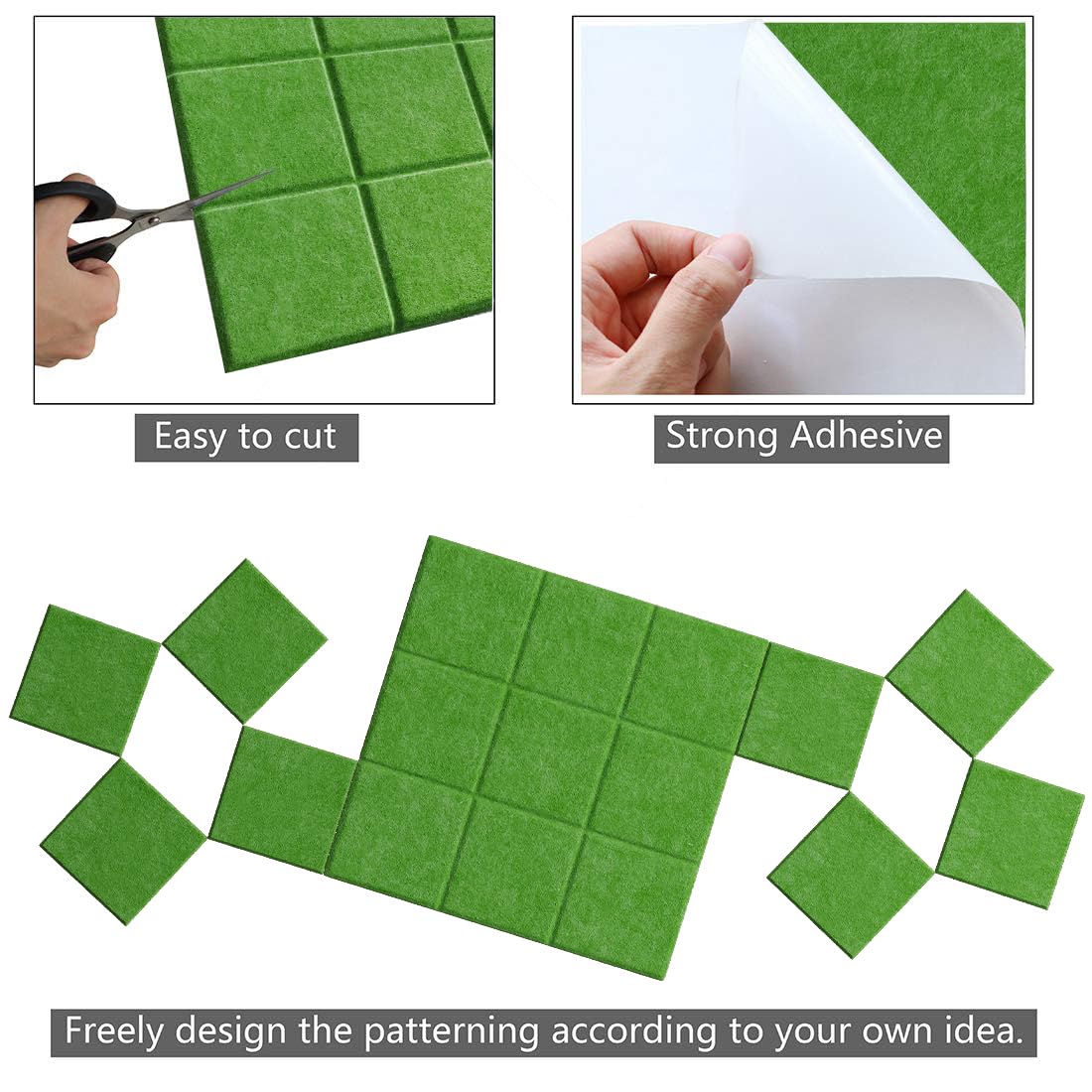 Uoisaiko Large 30x30cm Felt Board Tiles with 30 Pins, Pack of 6 Bulletin Board Notice Boards for Home Office Kitchen, Self Adhesive Pin Board Wall Tiles for Photos Memos