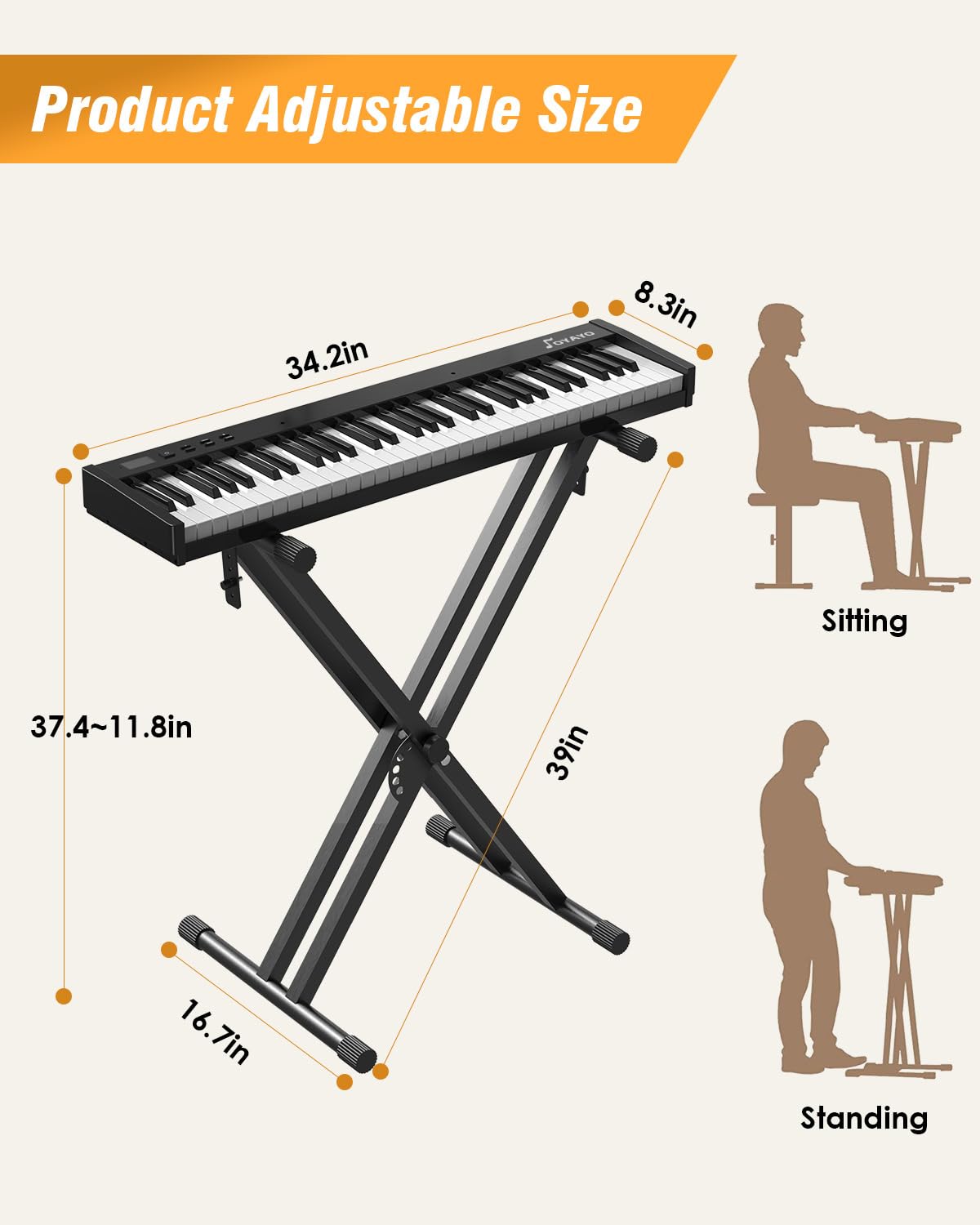 OYAYO 88 Key Digital Piano Full Size Semi-Weighted Keys, Complete Bundle Includes Double X Stand, Travel Bag, Touch Sensitivity Portable Keyboard for Beginners and Musicians on the Road