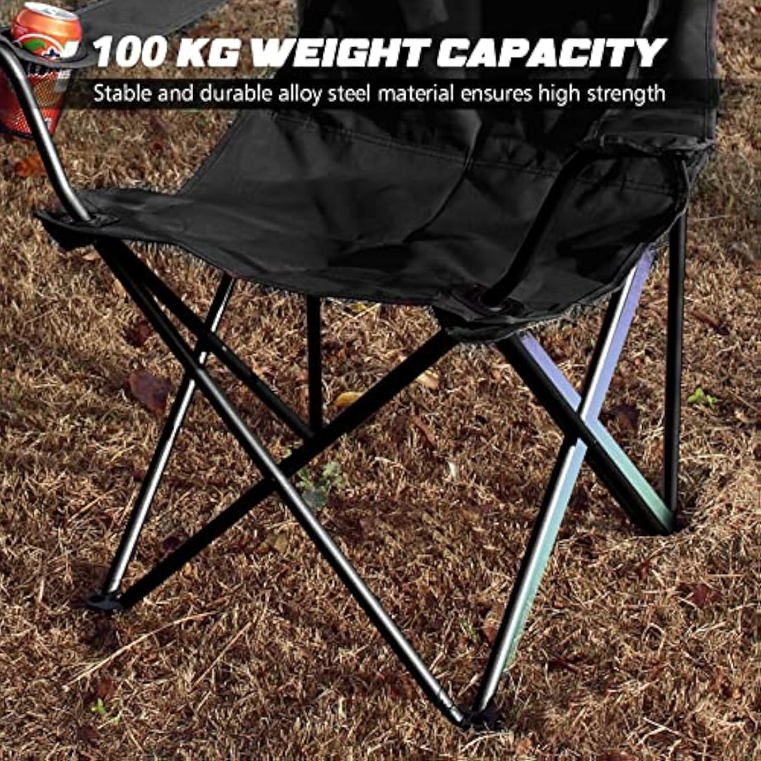 ACTIVE FOREVER Folding Camping Chairs Set of 2, Outdoor Portable Garden Folding Camp Chair with Cup Holder, Comfortable Beach Chair for Camping, Fishing, Parties, Barbecue - Black