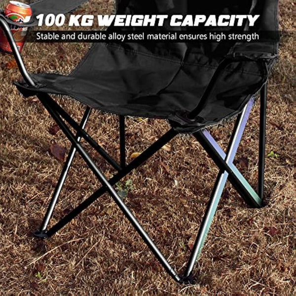 ACTIVE FOREVER Folding Camping Chairs Set of 2, Outdoor Portable Garden Folding Camp Chair with Cup Holder, Comfortable Beach Chair for Camping, Fishing, Parties, Barbecue - Black