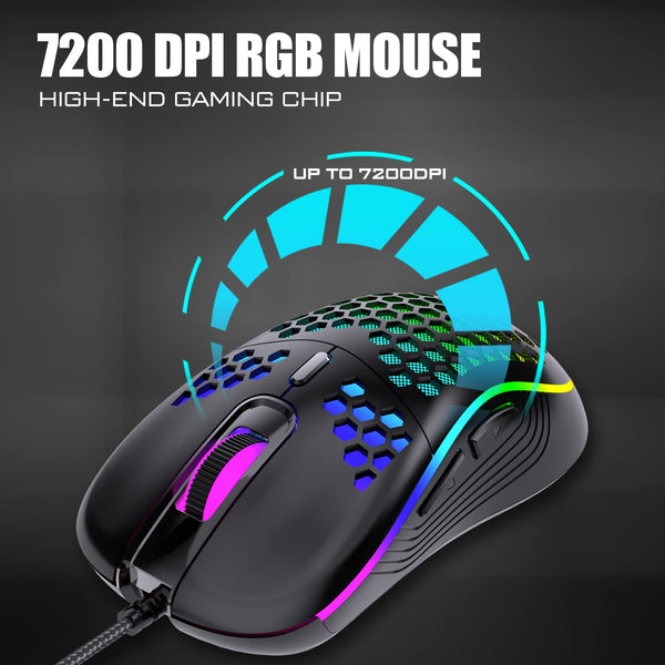 RedThunder 60% RGB Gaming Keyboard and Mouse Combo, UK Layout Ultra Compact Backlit Mini Keyboard, Lightweight 7200 DPI Cellular Optical Mouse, Portable Wired Gaming Set for PC PS5 Xbox Gamers (Black)