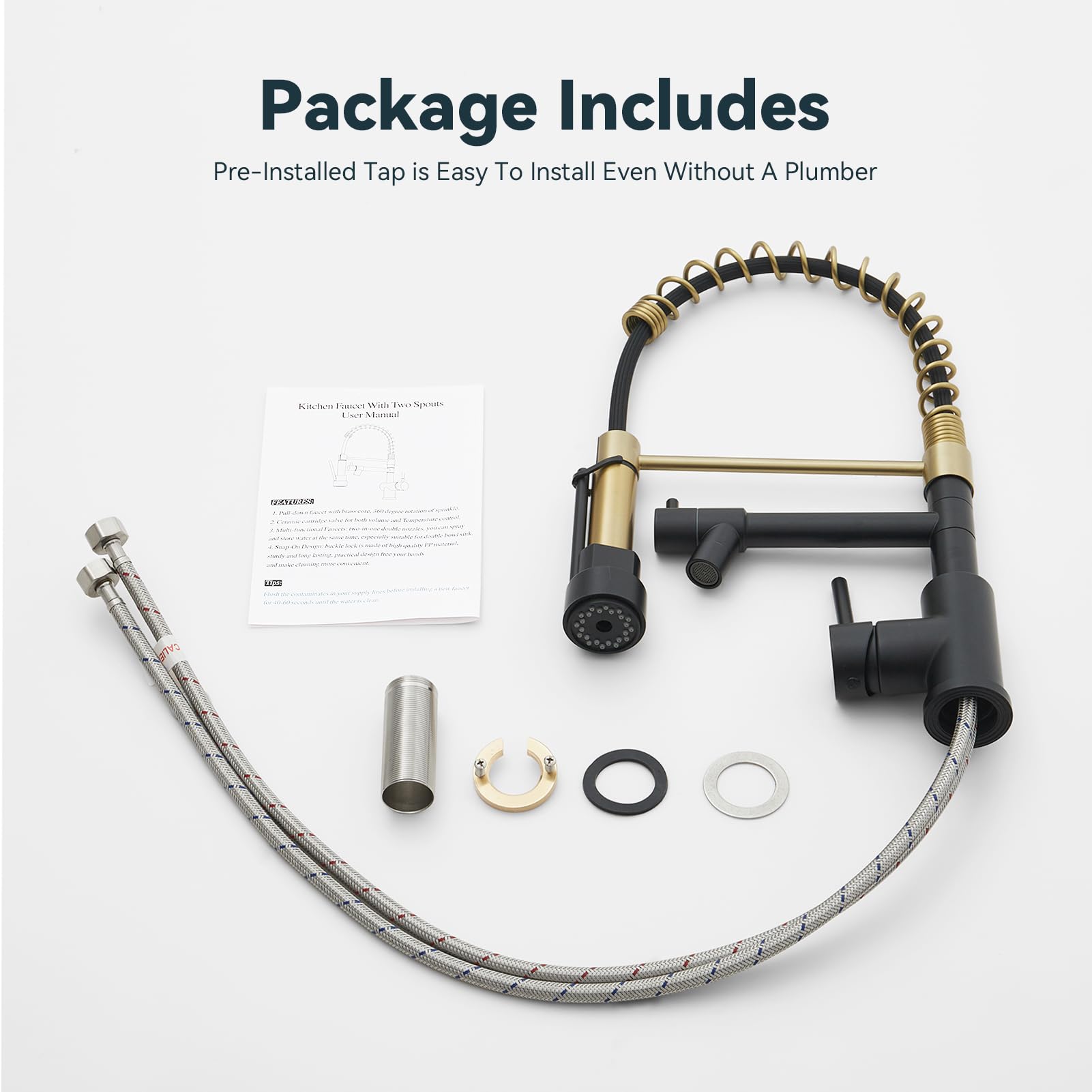 Warmiehomy 5 Modes Kitchen Taps Mixer with Pull Out Spray,High Arc 360° Swivel Dual Spout Pull Down Stainless Steel Kitchen Sink Taps,Brushed Nickel