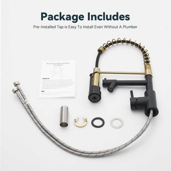 Warmiehomy 5 Modes Kitchen Taps Mixer with Pull Out Spray,High Arc 360° Swivel Dual Spout Pull Down Stainless Steel Kitchen Sink Taps,Brushed Nickel