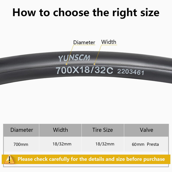 6PCS 700C Heavy Duty Bike Tubes 700x18C/32C 18/32-622 Bicycle Tubes FV60mm Presta Valve and 2 Rim Strips Compatible with 700x18C 700x20C 700x23C