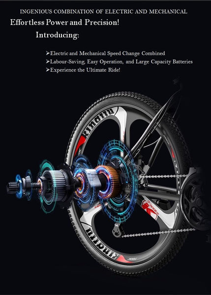 Eurobike EMTB 26 Inch Wheel Electric Mountain Bike with 27 Speeds, Dual Disc Brakes, Lightweight Aluminium Frame, and Front Suspension E-Bike E9, Black