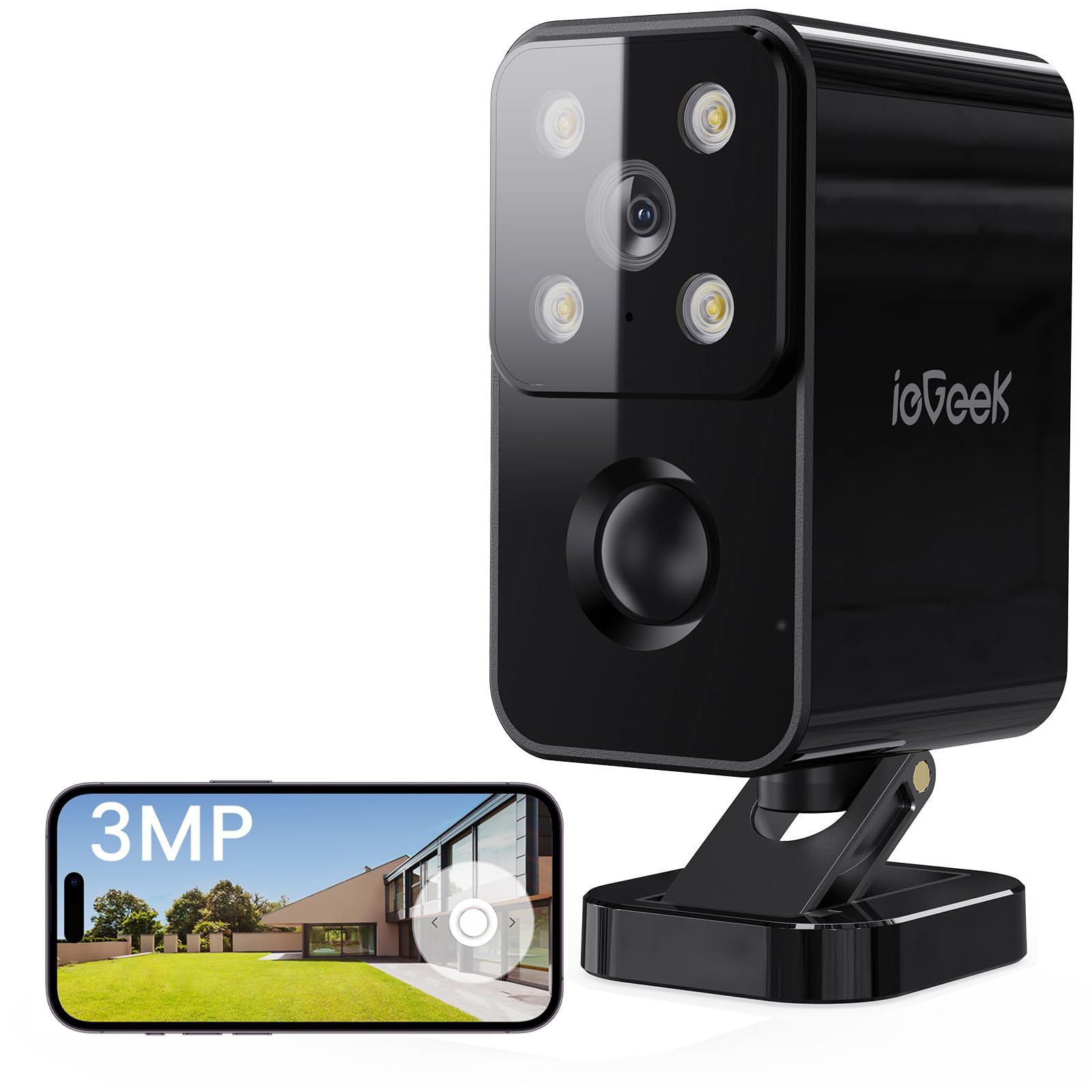 ieGeek No Monthly Fee 2K Security Camera Outdoor Wireless, 180° Horizontal Pan, Rechargeable Battery Wifi Home Camera, Colour Night Vision, Motion Detection, Siren Floodlight, Voice Intercom, IP65