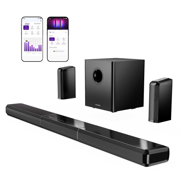 ULTIMEA 4.1ch Sound Bar for Smart TV with Subwoofer, App, Peak Power 200W, 2-in-1 Detachable Bluetooth 5.3 Soundbar, Bass Adjustable, 3 EQ Modes TV Sound Bar, ARC/Optical/Aux, Apollo S50 2025 Version
