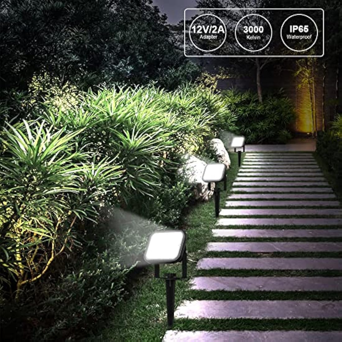 NATPOW Garden Lights Mains Powered, Garden Spike Lights LED Outdoor Landscape Spot Light with Adapter, IP65 Waterproof 5V LED Spotlight for Lawn, Pathway, Yard (6000K)