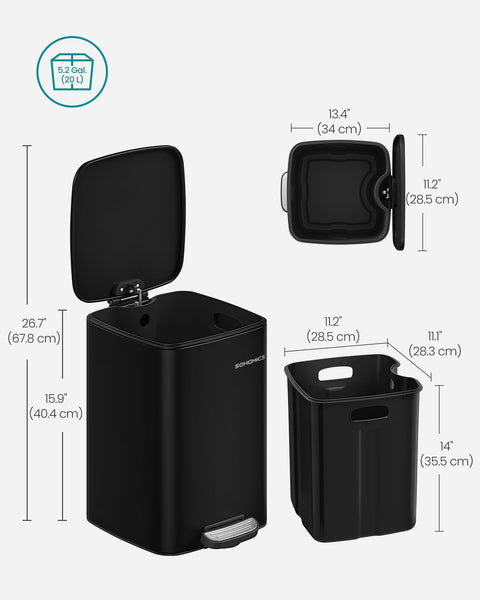 SONGMICS Kitchen Bin, 8-Gallon (30 L) Trash Bin, Steel Pedal Bin, with Inner Bucket, Soft Close and Stays Open, Ink Black LTB593B02