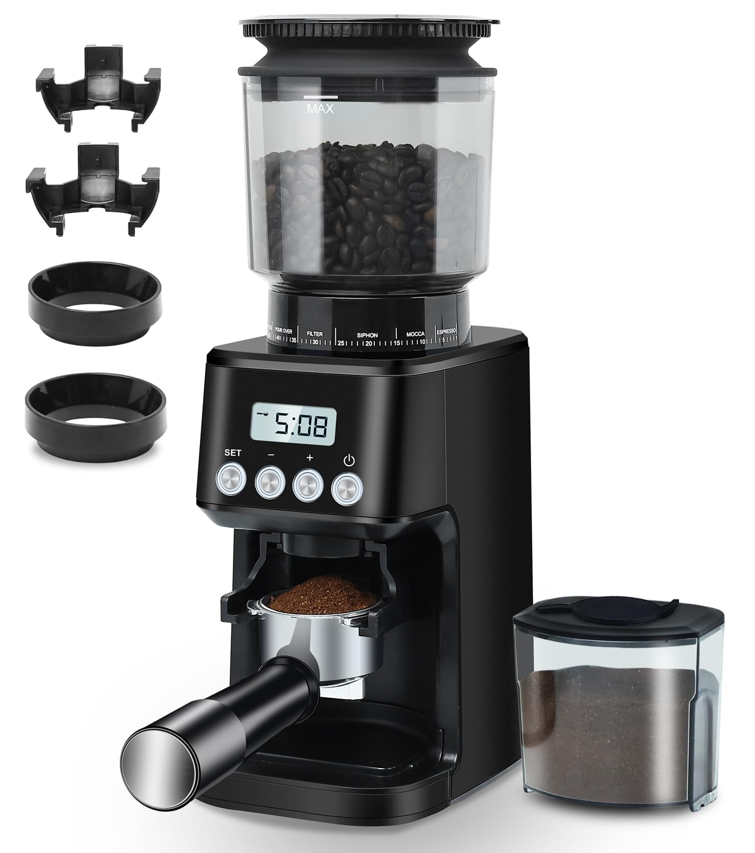 Homtone Conical Burr Coffee Grinder Electric for Portafilter and Container, 51 Grind Settings Adjustable Coffee Grinder for Drip/Pour