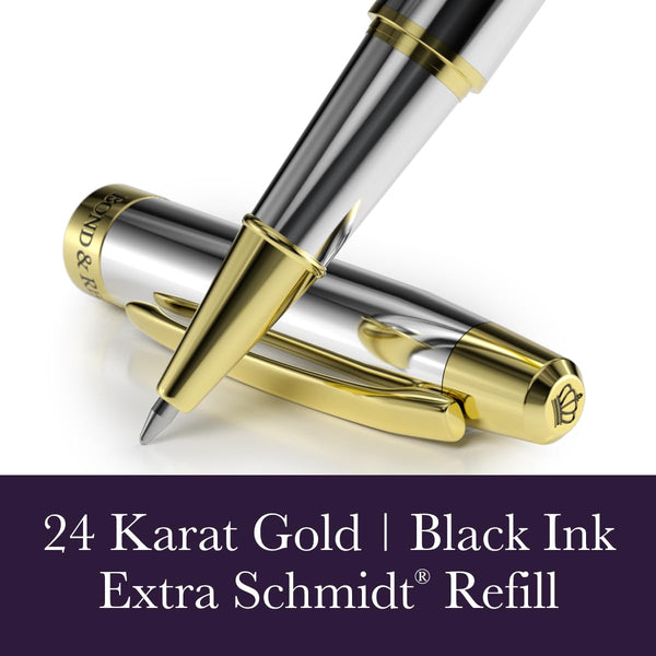 Bond & Regent Gloss Black & 24 Karat Gold - Certified Luxury Grade Rollerball Pen | Nice Gift for Men & Women