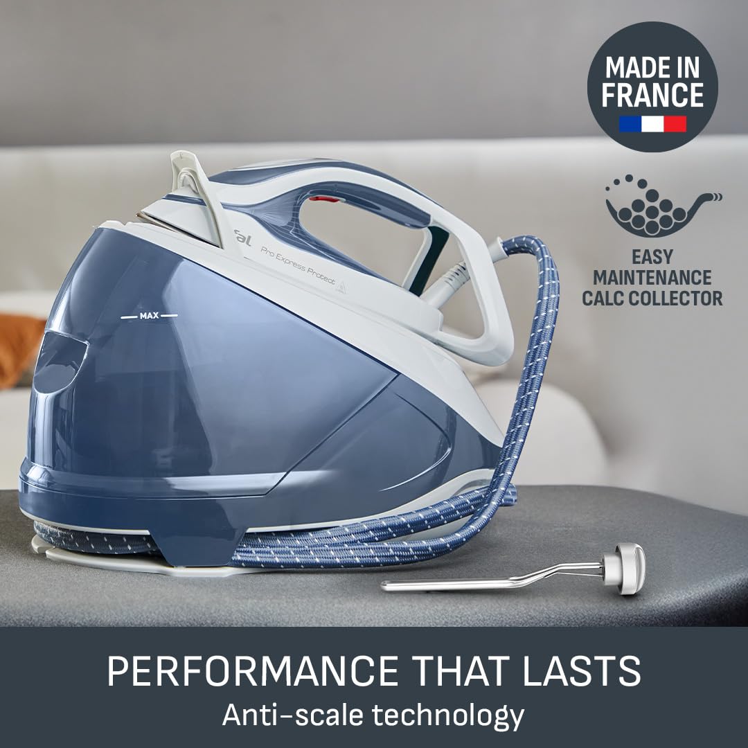 Tefal ProExpress Protect Steam Generator Iron, 7.5-Bar High Pressure, 560g/min Steam Boost, 135g/min Steam Output, No-Setting Technology, Anti-Drip Protection, 1.8 Litre, Blue & White,GV9224
