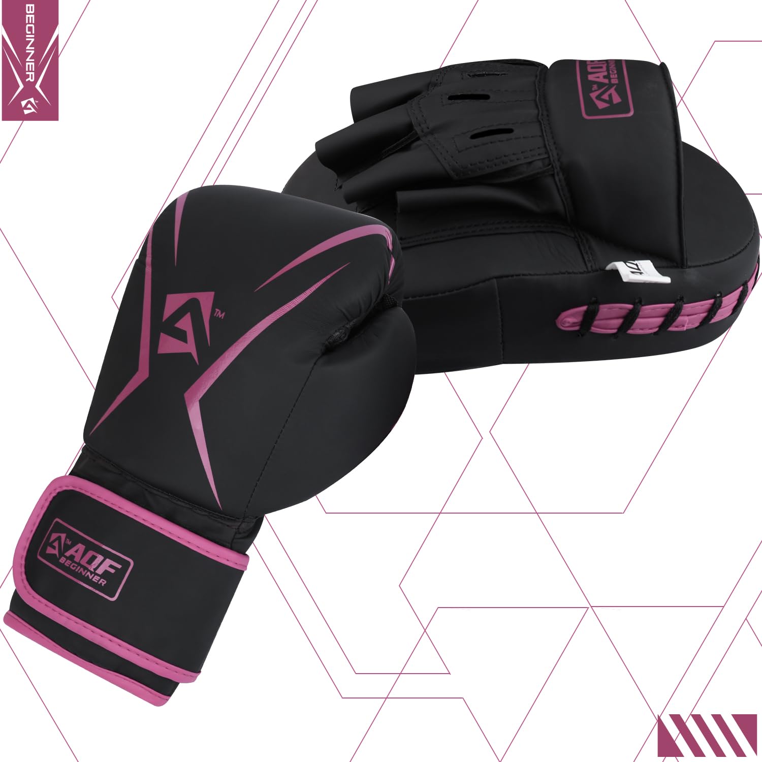 AQF Kids Boxing Gloves and Pads Set - Junior Boxing Set for Kickboxing & MMA, Muay Thai Punching Glove with Curved Pads for Martial Arts Training