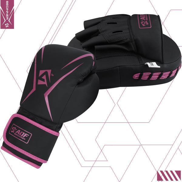 AQF Kids Boxing Gloves and Pads Set - Junior Boxing Set for Kickboxing & MMA, Muay Thai Punching Glove with Curved Pads for Martial Arts Training