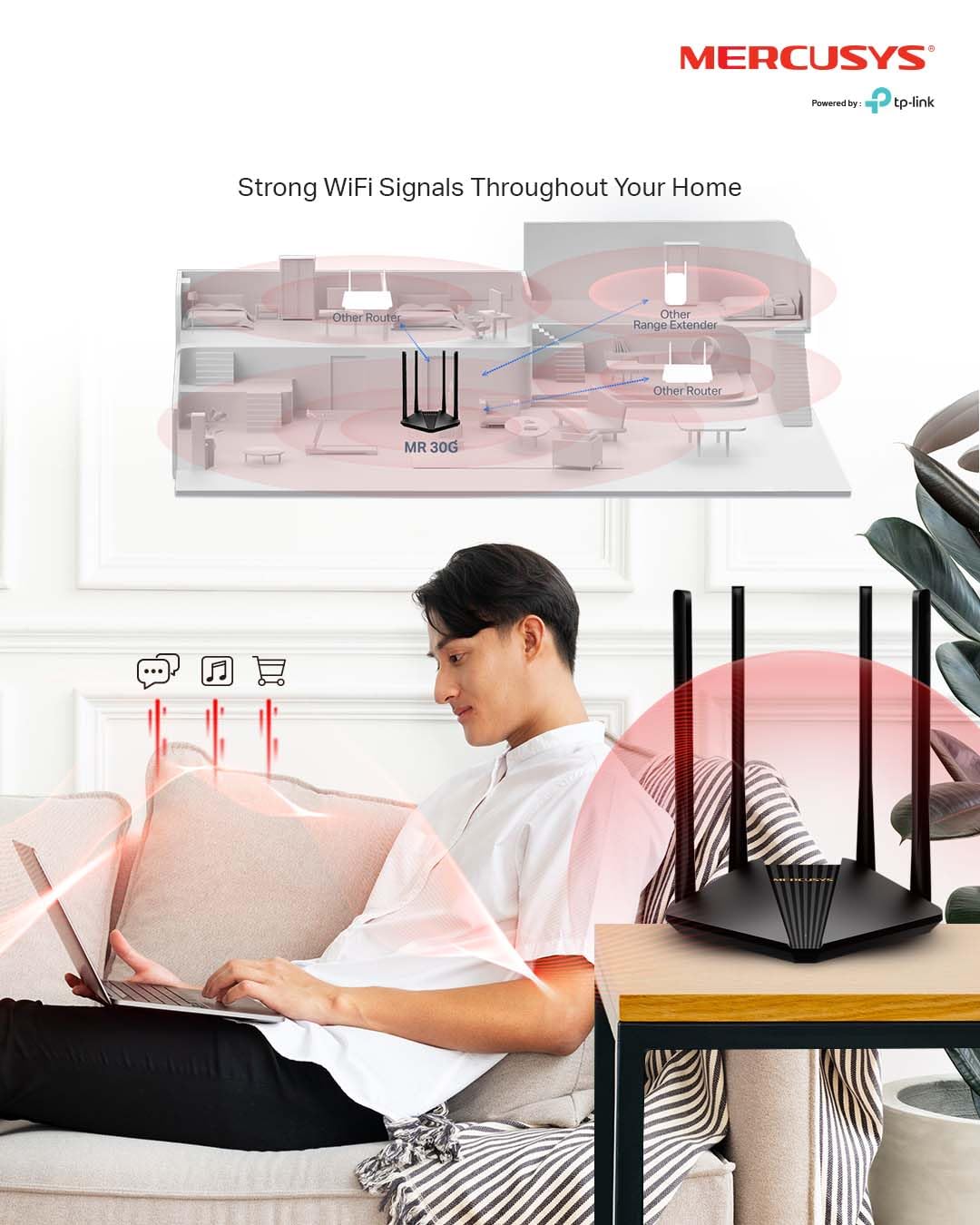 MERCUSYS MR80X Router WiFi 6 AX3000Mbps, Gigabit Ethernet Ports, TP-Link WiFi Router, 4 High-Gain Antennas, Easy Setup, Internet Booster Routers, WiFi Booster, Power Saving, App Control