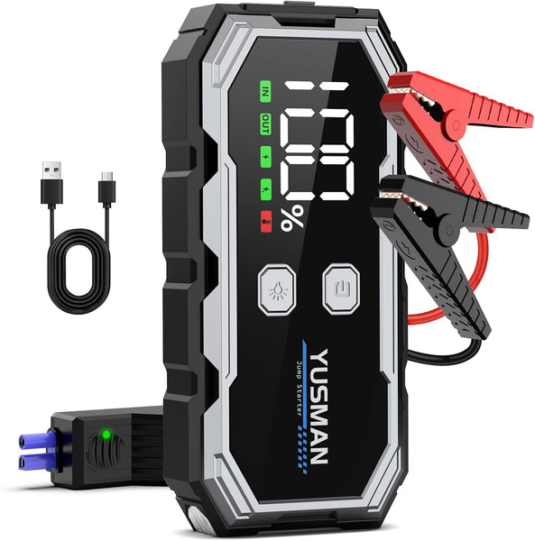 Jump Starter Power Pack, 12V Car Battery Booster, 5000A Portable Battery Pack (7.0 Gas/5.0L Diesel), Portable Jump Starter with Extended Smart Jump Cables, 3-Mode Lights