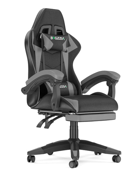 bigzzia RGB Gaming Chair with LED Lights and Ergonomic Computer Chair Reclining PU Leather High Back Video Game Chair with Headrest Adjustable Lumbar Support Linkage Armrest for Adults (Black/Grey)