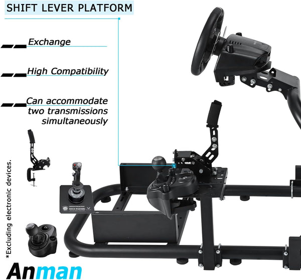 Anman Adjustable Racing Simulator Cockpit(50MM Round Tube) with Monitor Stand Fit for Logitech G25 G27 G29 G920 G923 Thrustmaster T300 Fanatec Gaming Mount Without Wheel Handbrake Pedals and Seat